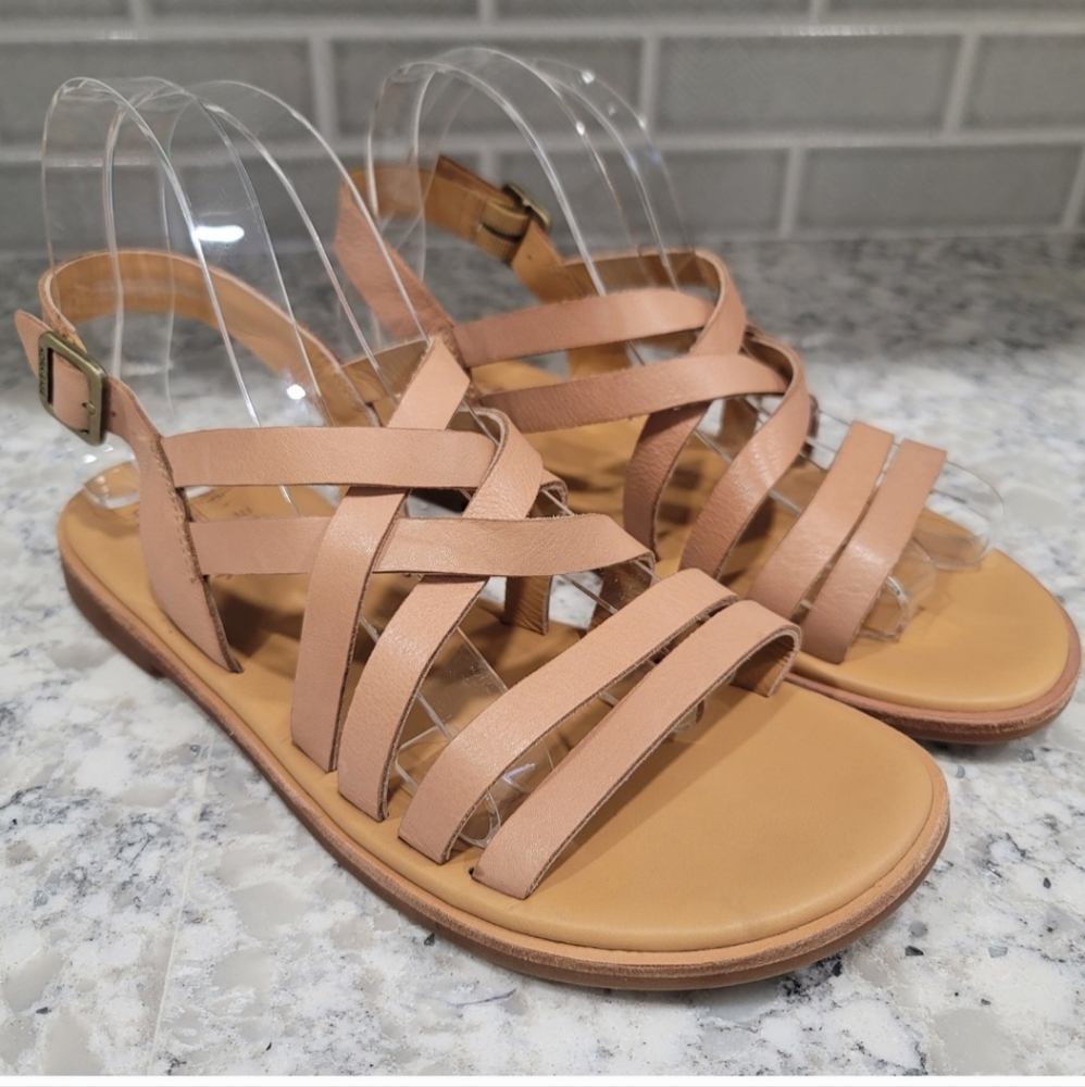 Women's Classic Kork Ease Flat Soft Tan Leather Strappy Ankle Strap Sandals 9M
